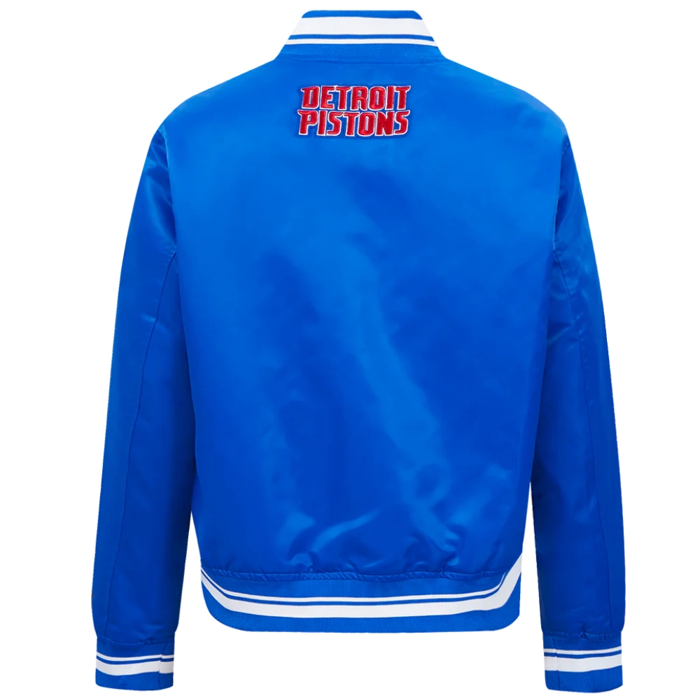 Detroit pistons script tail womens full snap satin varsity jacket blue 3