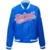 Detroit pistons script tail womens full snap satin varsity jacket blue 5