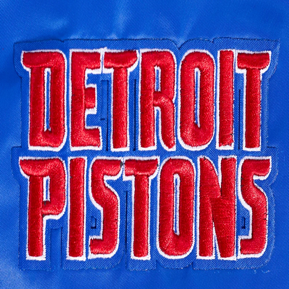 Detroit pistons script tail womens full snap satin varsity jacket blue