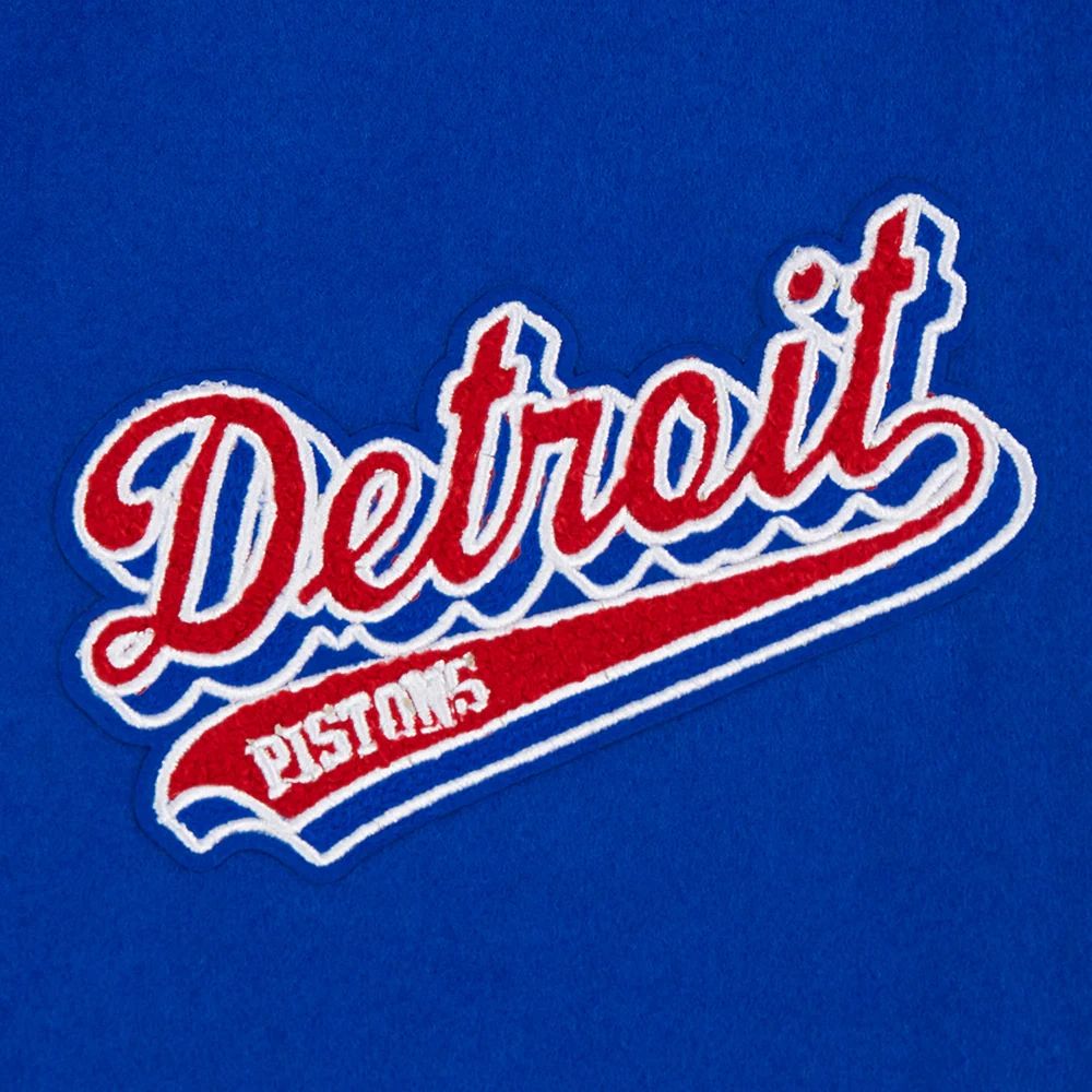 Detroit pistons script tail womens wool leather varsity jacket blue white 2