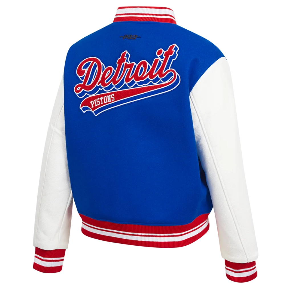 Detroit pistons script tail womens wool leather varsity jacket blue white 3