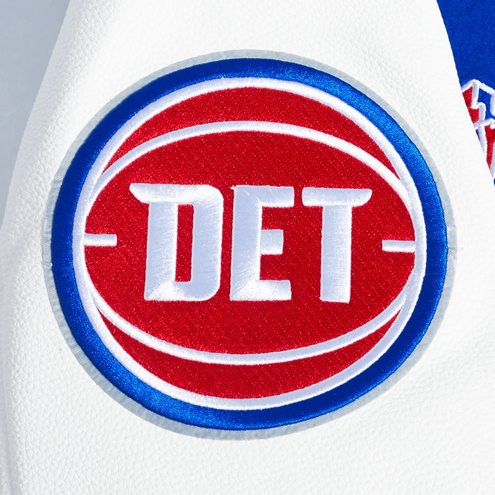 Detroit pistons script tail wool leather varsity jacket blue white 1