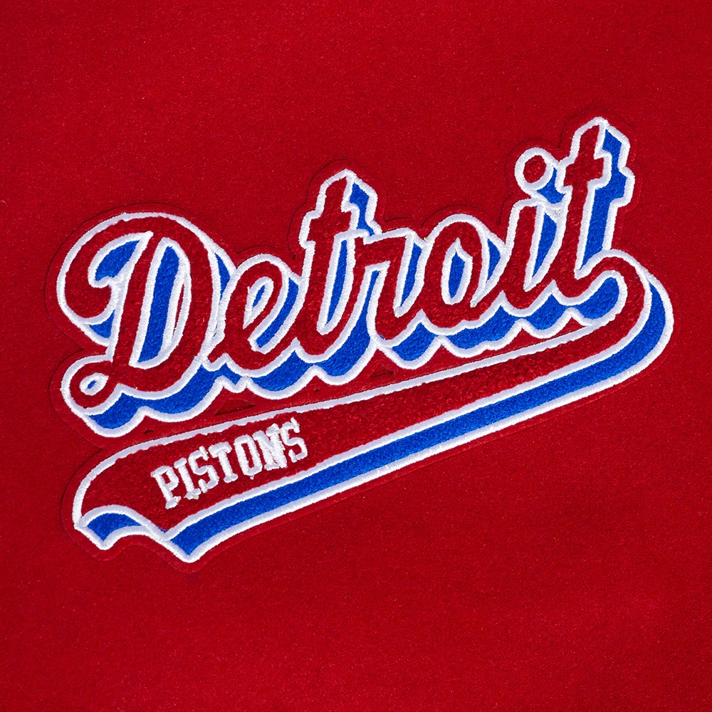 Detroit pistons script tail wool leather varsity jacket red white 2