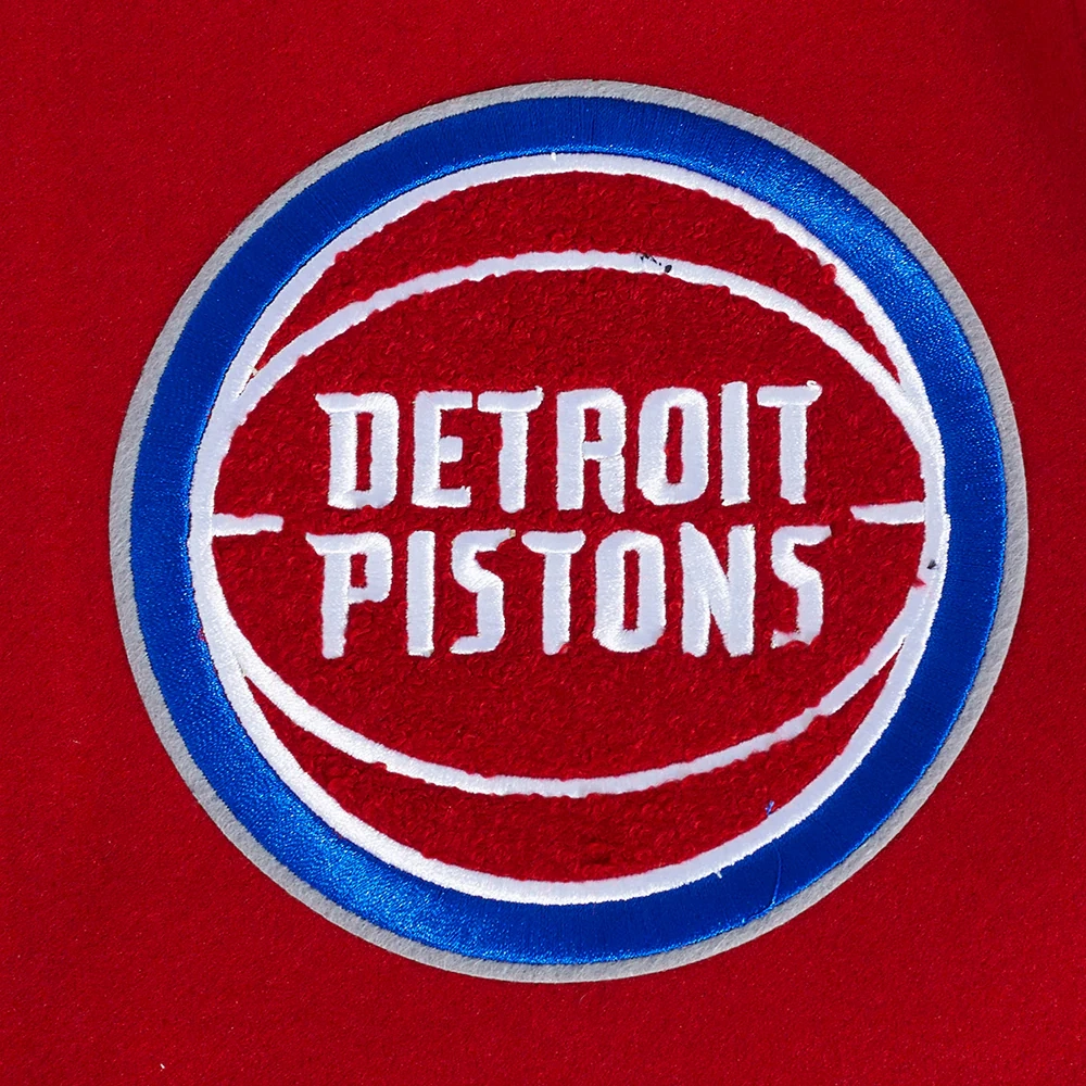 Detroit pistons script tail wool leather varsity jacket red white 3