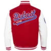 Detroit pistons script tail wool leather varsity jacket red white 5