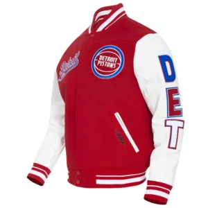 Detroit pistons script tail wool leather varsity jacket red white 6