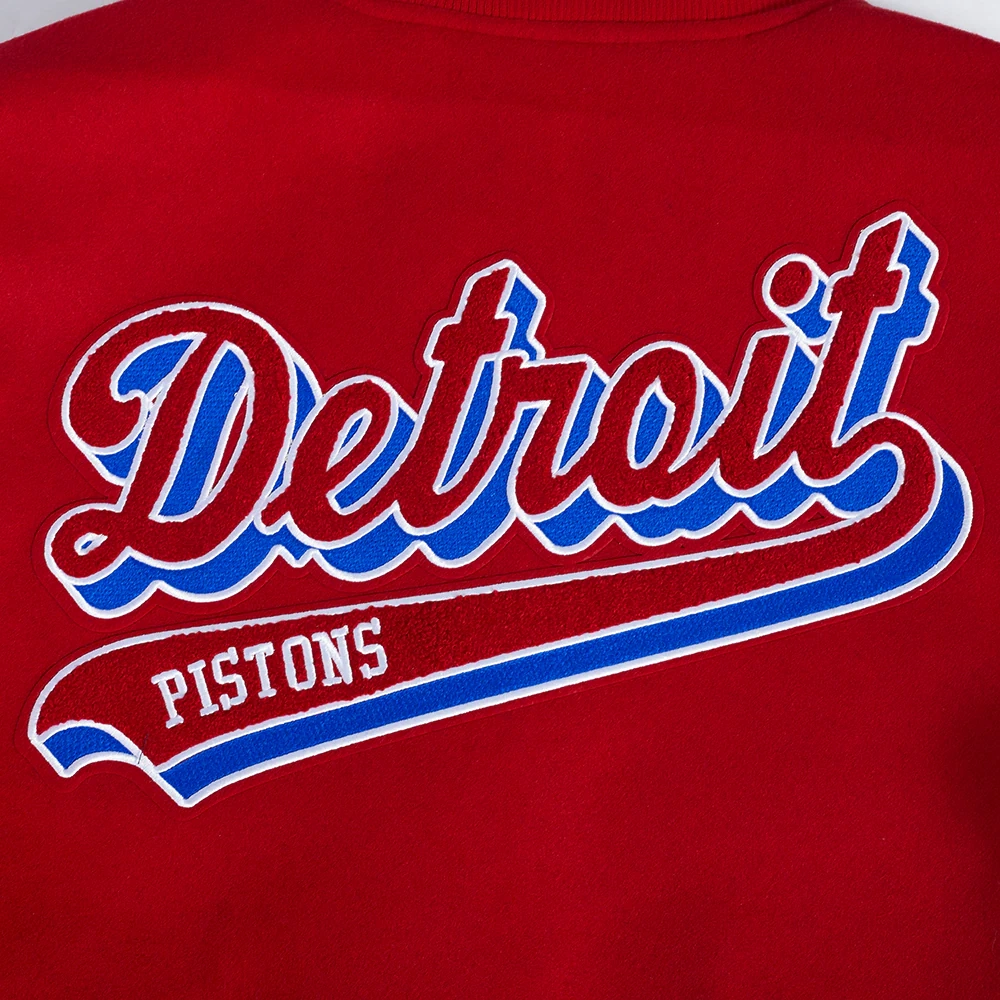 Detroit pistons script tail wool leather varsity jacket red white