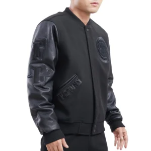 Detroit pistons triple black wool leather varsity jacket 2