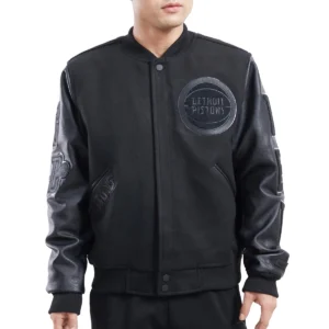 Detroit pistons triple black wool leather varsity jacket
