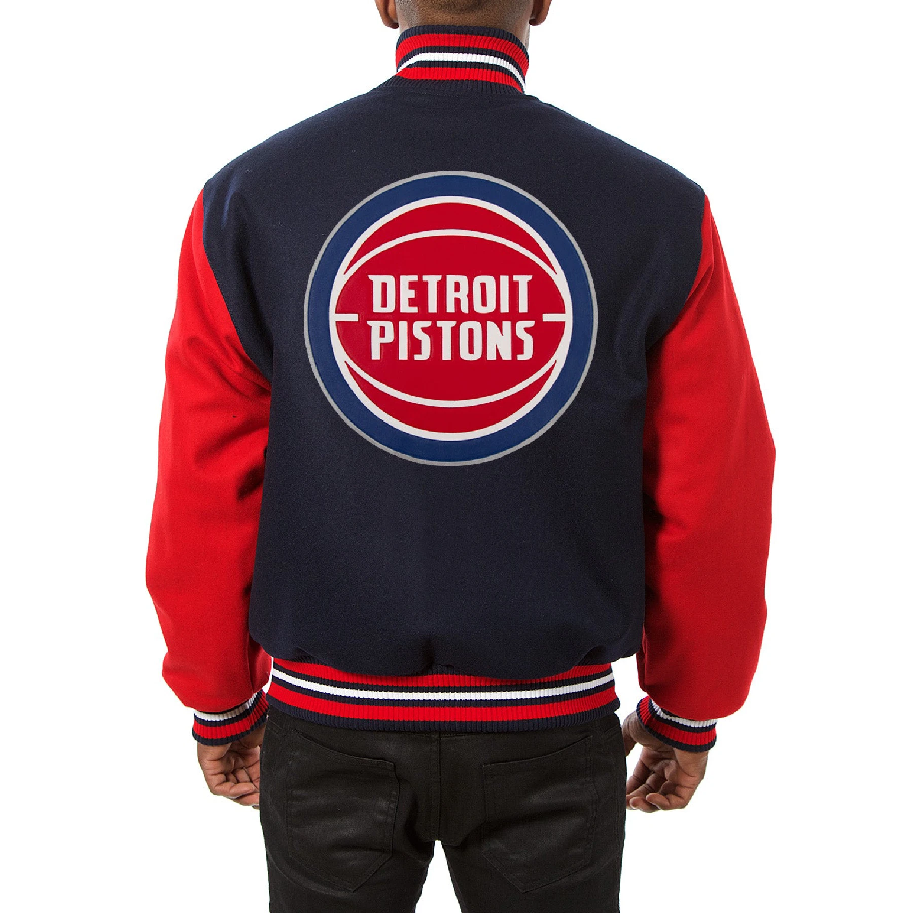 Detroit pistons two tone wool varsity jacket navy red 1