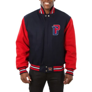 Detroit pistons two tone wool varsity jacket navy red