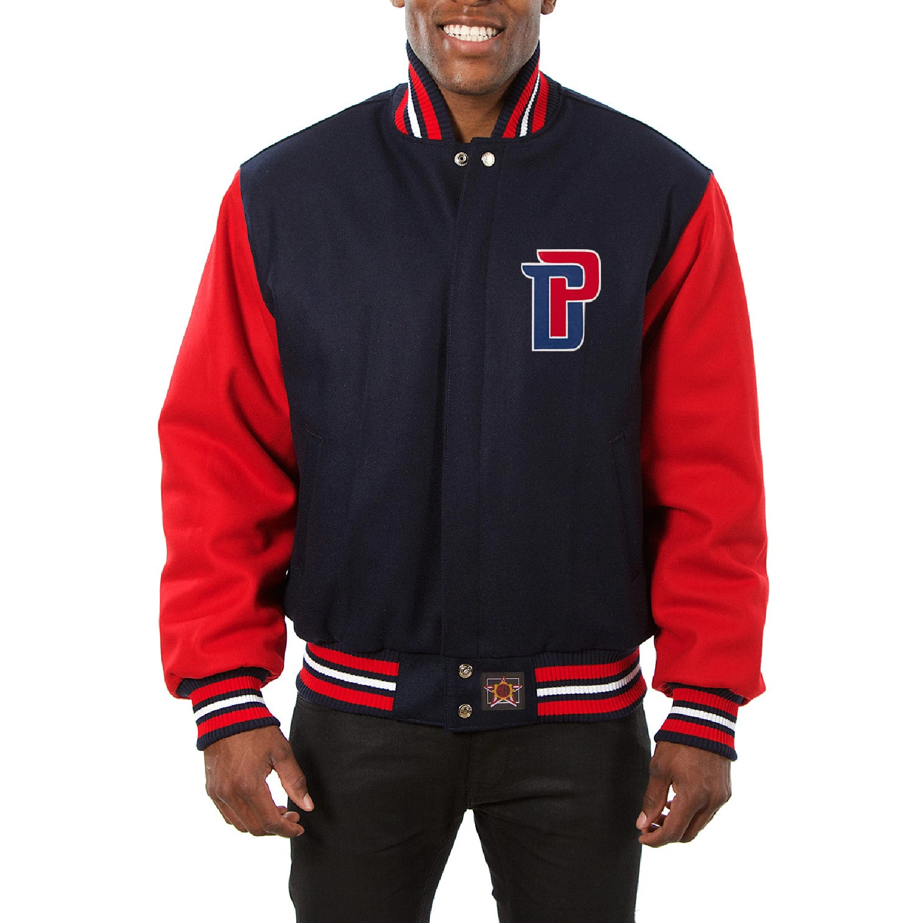 Detroit pistons two tone wool varsity jacket navy red