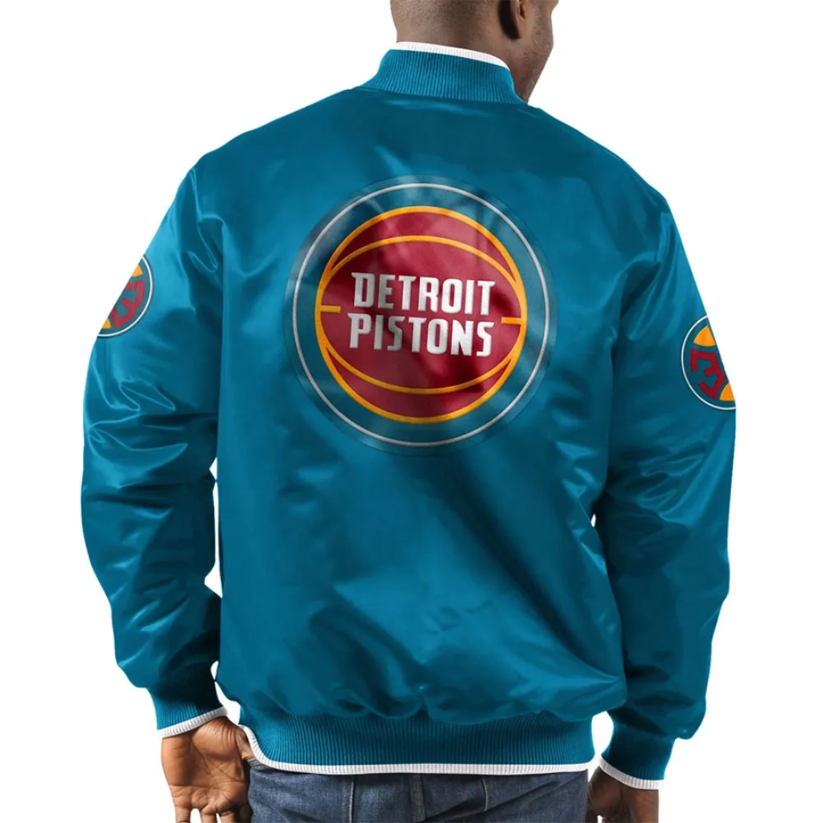 Detroit pistons ty mopkins satin full snap bomber jacket