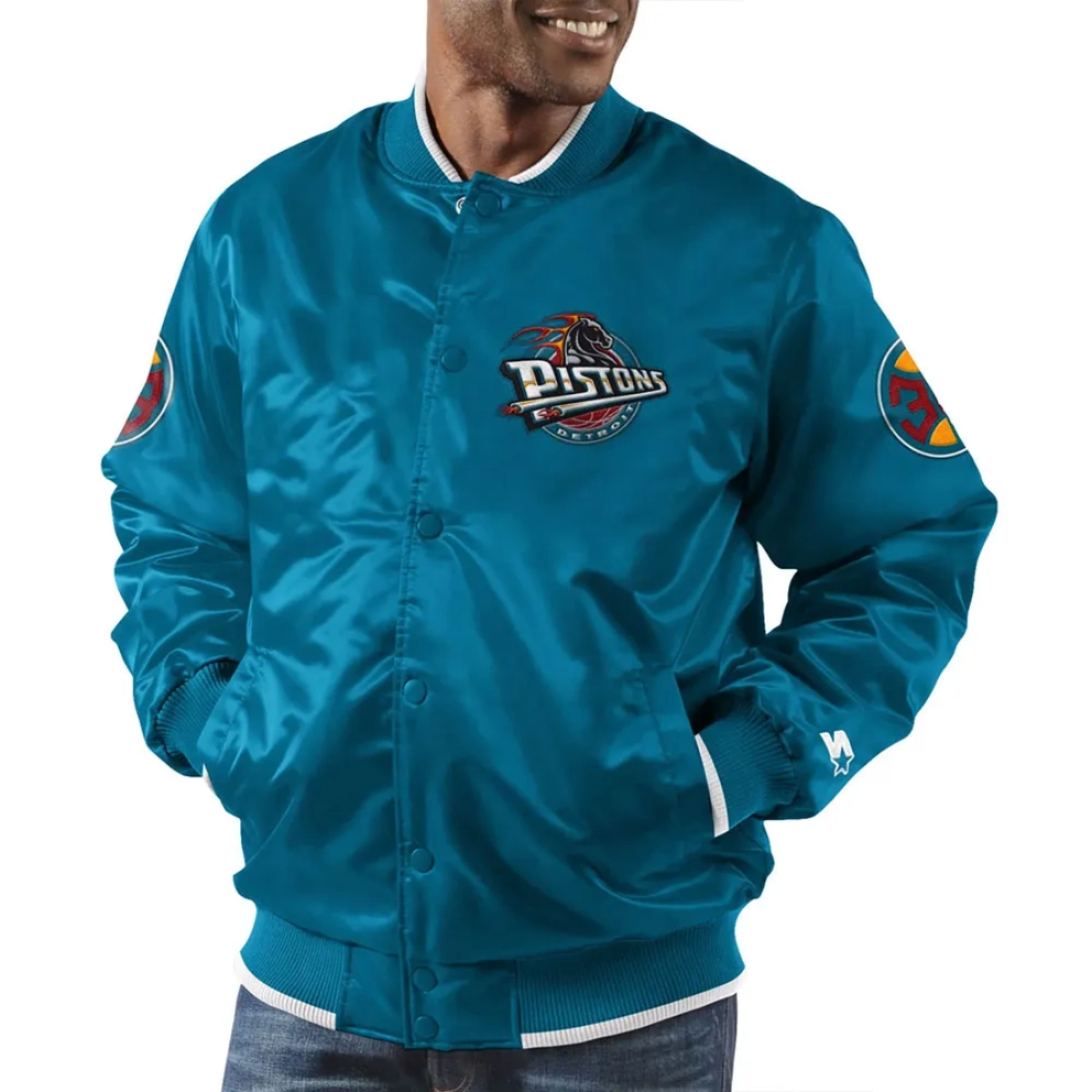 Detroit pistons ty mopkins teal bomber jacket