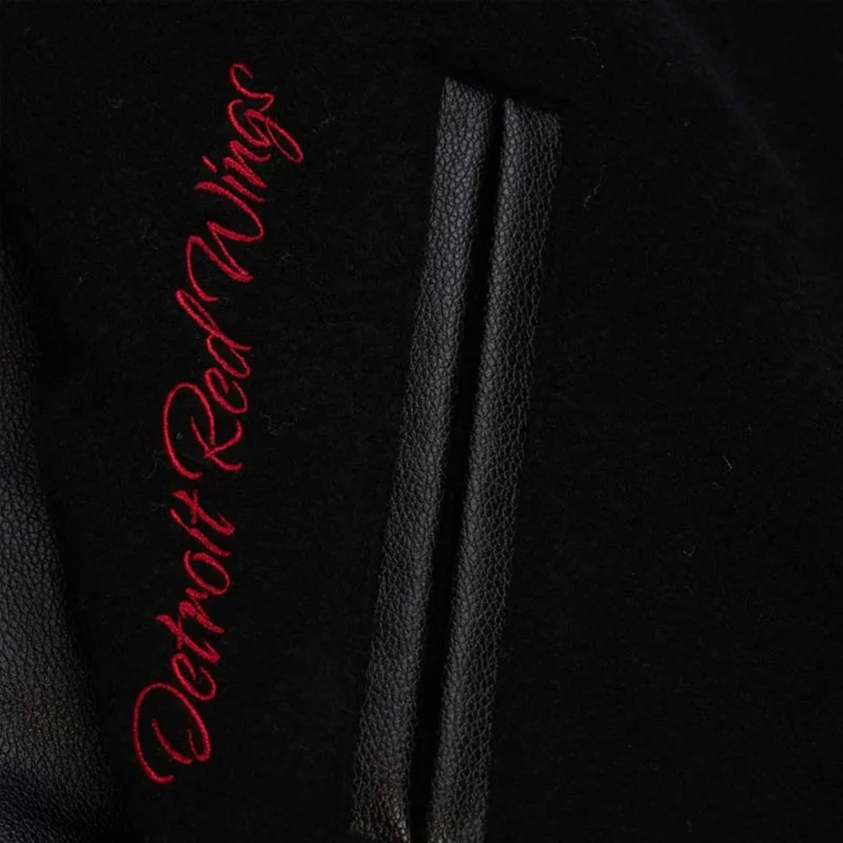 Detroit red wings black out wool leather jacket