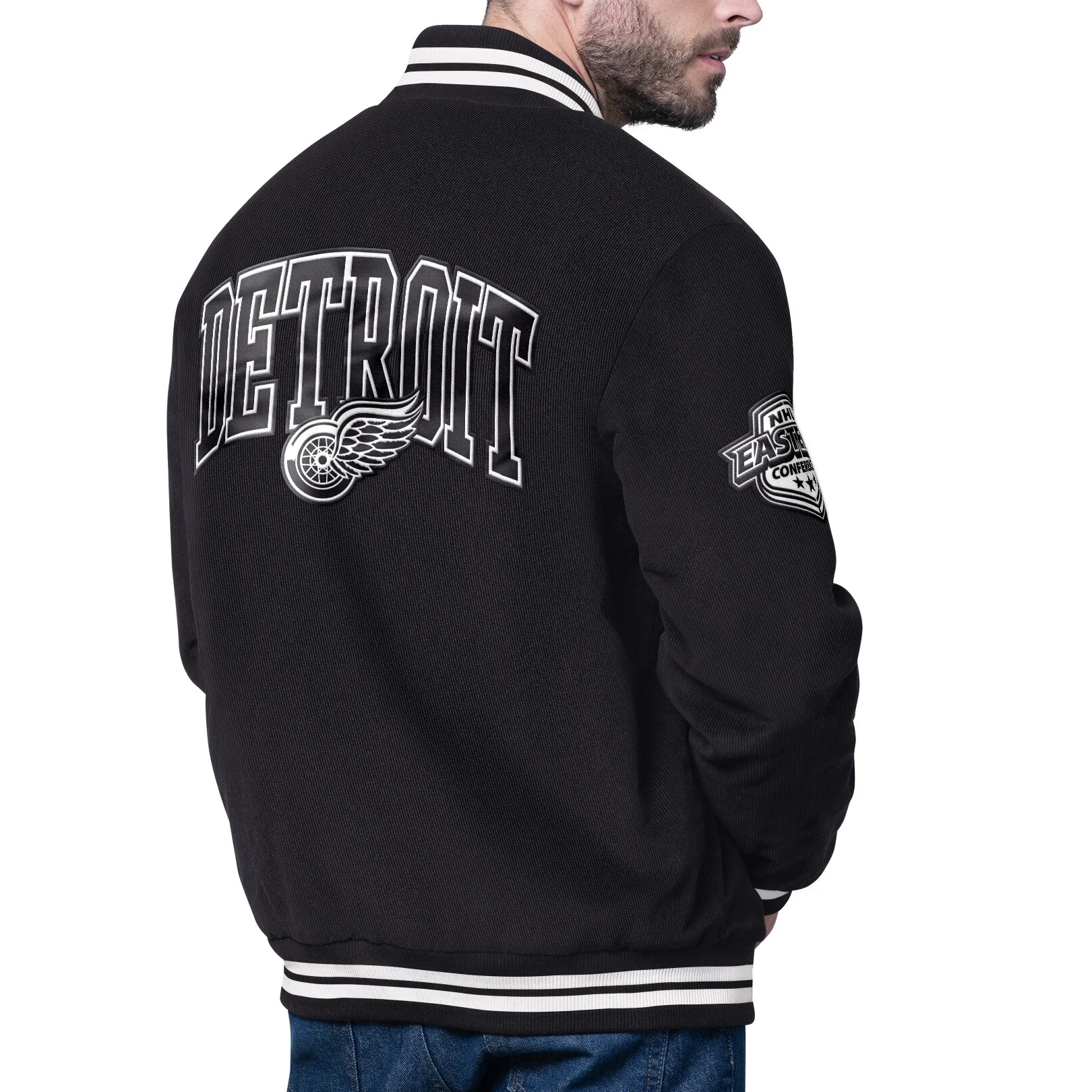 Detroit red wings blackout corduroy varsity black jacket