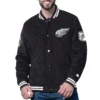 Detroit red wings blackout corduroy varsity jacket