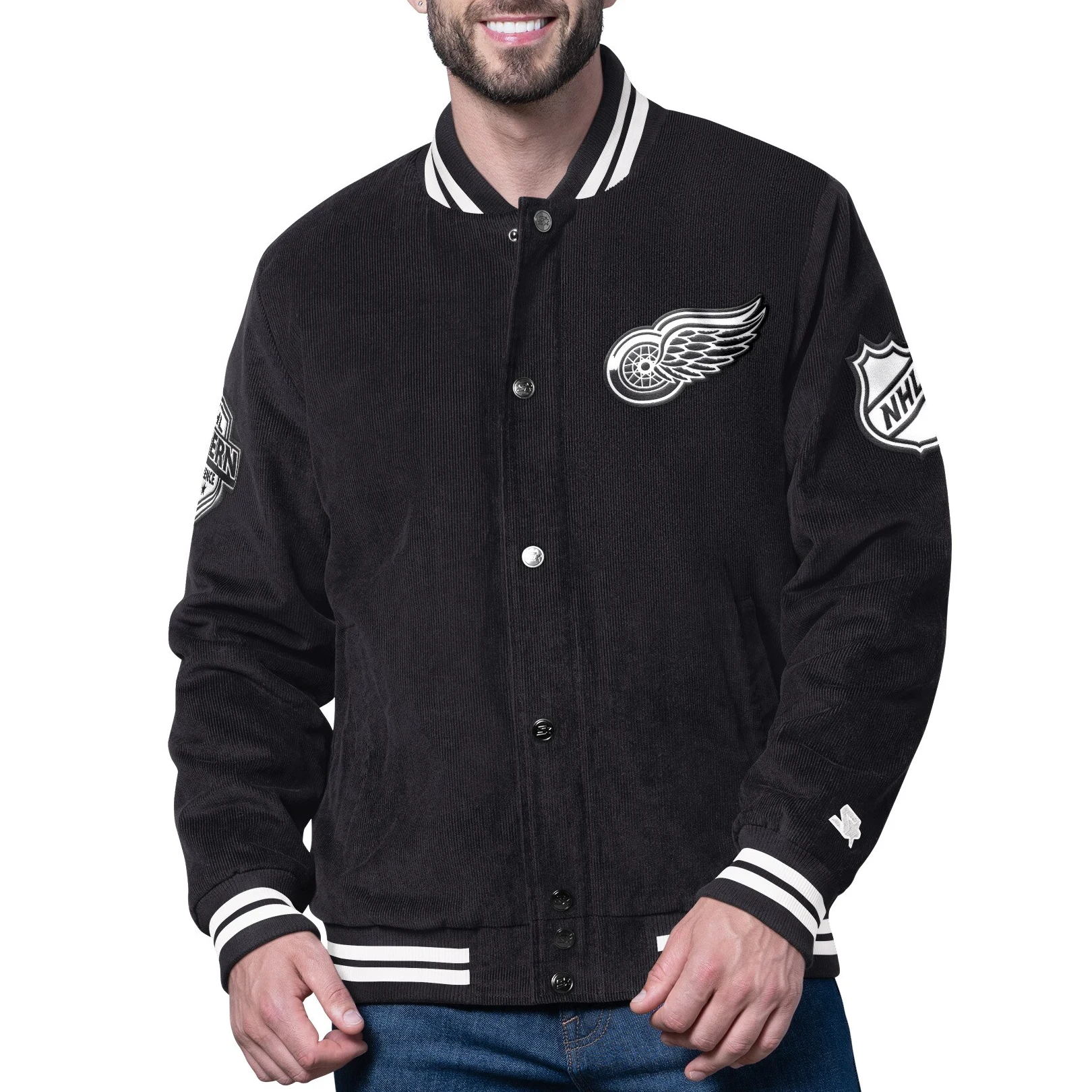 Detroit red wings blackout corduroy varsity jacket