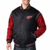 Detroit red wings enforcer full snap satin varsity jacket blackred