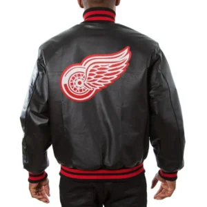 Detroit red wings full real leather varsity jacket black 1 1