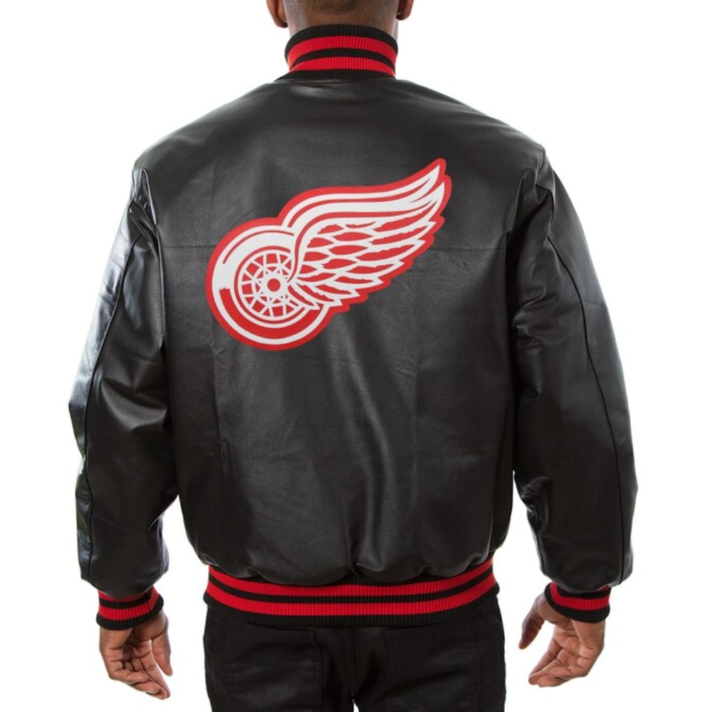 Detroit red wings full real leather varsity jacket black 1 1