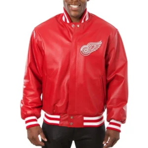 Detroit red wings genuine leather varsity jacket red 1