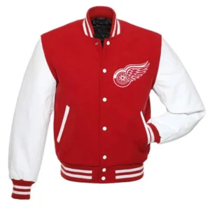 Detroit red wings letterman wool leather varsity jacket 1