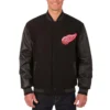 Detroit red wings one color black wool varsity jacket
