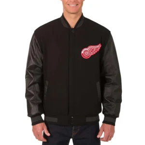 Detroit red wings one color black wool varsity jacket