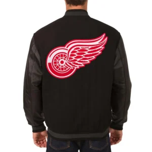 Detroit red wings one color wool leather jacket