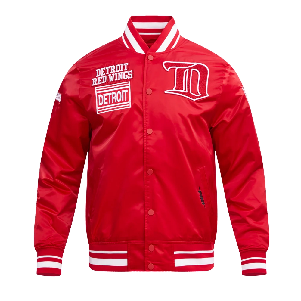Detroit red wings retro classic full snap satin varsity jacket red 1