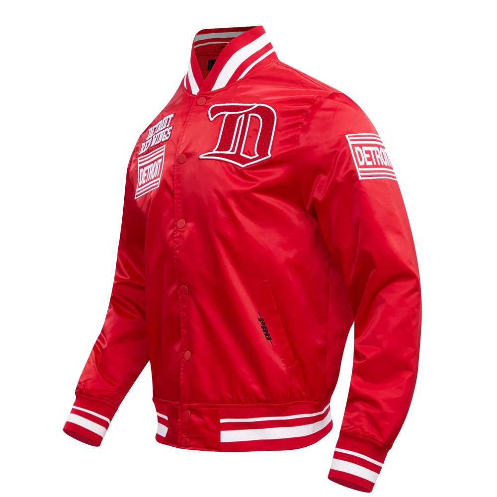 Detroit red wings retro classic full snap satin varsity jacket red 2