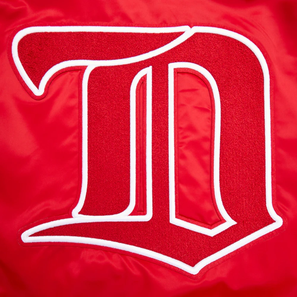 Detroit red wings retro classic full snap satin varsity jacket red 5