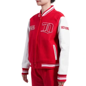 Detroit red wings retro classic womens wool leather varsity jacket red white 2