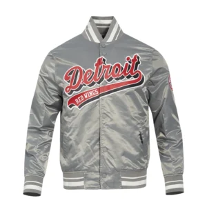 Detroit red wings script tail satin varsity jacket gray 1