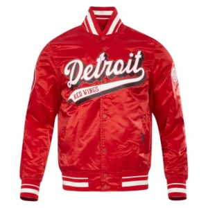 Detroit red wings script tail satin varsity jacket red 1
