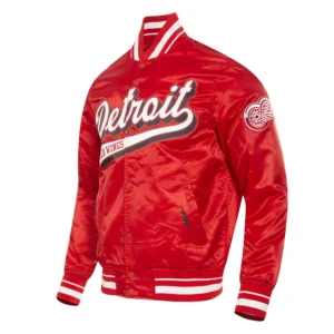 Detroit red wings script tail satin varsity jacket red 2
