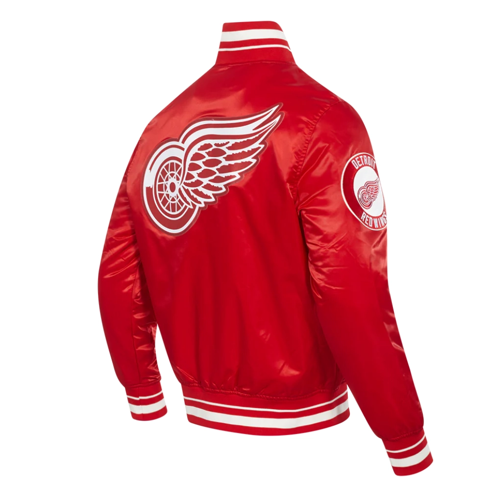 Detroit red wings script tail satin varsity jacket red 3