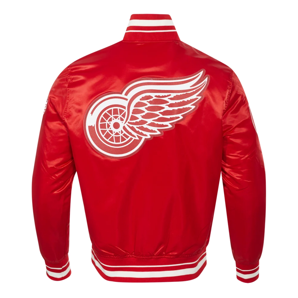 Detroit red wings script tail satin varsity jacket red 4