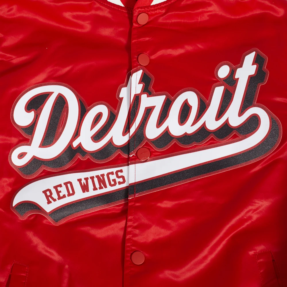 Detroit red wings script tail satin varsity jacket red 5