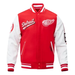Detroit red wings script tail wool leather varsity jacket red white 1
