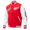 Detroit red wings script tail wool leather varsity jacket red white 2
