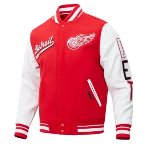 Detroit red wings script tail wool leather varsity jacket red white 2