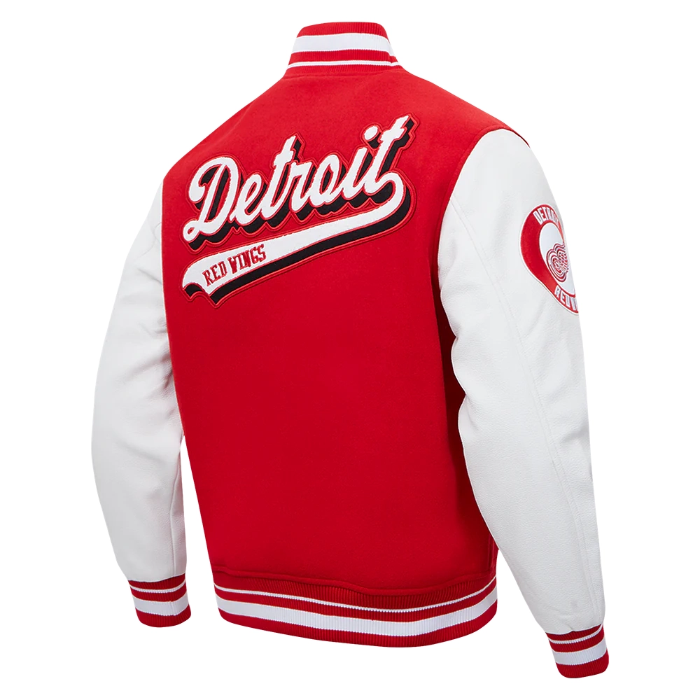 Detroit red wings script tail wool leather varsity jacket red white 3