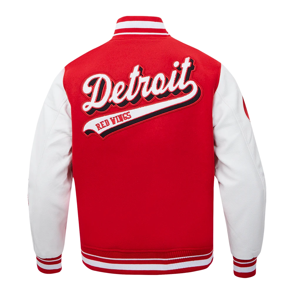 Detroit red wings script tail wool leather varsity jacket red white 4