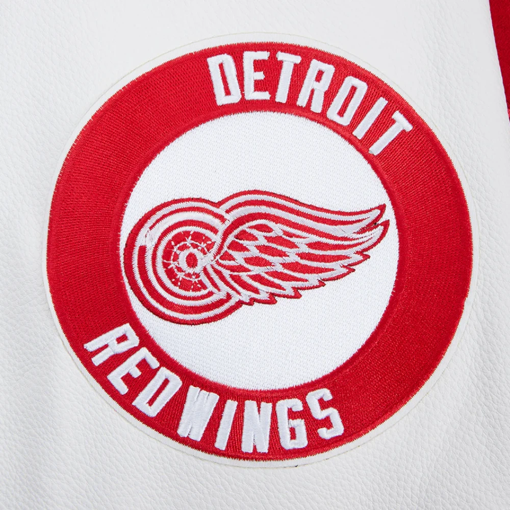 Detroit red wings script tail wool leather varsity jacket red white 7
