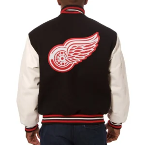 Detroit red wings two tone real wool leather jacket black white 1 1