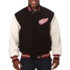 Detroit red wings two tone real wool leather jacket black white 1