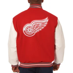 Detroit red wings two tone wool leather varsity jacket red white 1 1