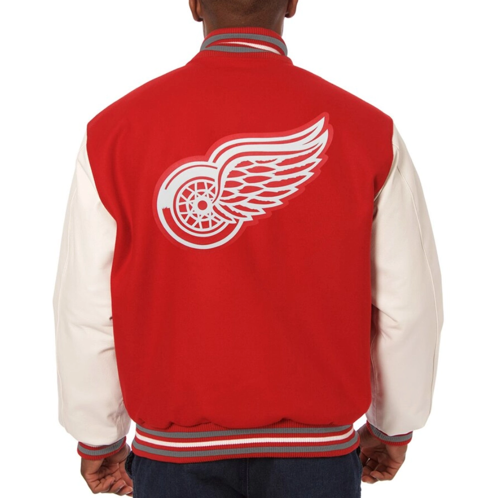 Detroit red wings two tone wool leather varsity jacket red white 1 1